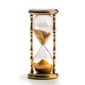 Golden sand hourglass on white background, symbol of time running out. Countdown to deadline, time management and urgency concept Royalty Free Stock Photo