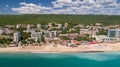 GOLDEN SANDS BEACH, VARNA, BULGARIA - MAY 19, 2017. Aerial view of the beach and hotels in Golden Sands, Zlatni Piasaci. Popular s Royalty Free Stock Photo