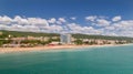 GOLDEN SANDS BEACH, VARNA, BULGARIA - MAY 19, 2017. Aerial view of the beach and hotels in Golden Sands, Zlatni Piasaci. Popular s Royalty Free Stock Photo