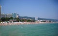 Golden Sands resort, Bulgaria - July 13 2012 : tourists having fun on the seaside swimming in the Black Sea.
