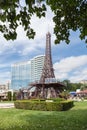 Golden Sands Varna, Bulgaria 5 JUNE, 2016: Mini Eiffel Tower and International hotel in Golden Sands, Zlatni Piasaci. Popular summ