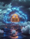 Golden Cloud Icon with Full Security Stack â Firewall ZTNA SWG CASB Royalty Free Stock Photo