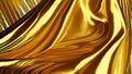 The golden satin fabric is crumpled. The gold bedspread with folds glitters and shimmers in the light Royalty Free Stock Photo