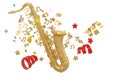 Golden saxophone  Isolated in white background.  3d illustration Royalty Free Stock Photo