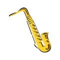 Golden saxophone on white background in cartoon style isolated vector Illustration Royalty Free Stock Photo