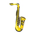 Golden saxophone on white background in cartoon style isolated vector Illustration Royalty Free Stock Photo