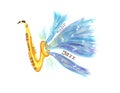 Golden saxophone on a white background and music notes. Watercolor illustration Royalty Free Stock Photo