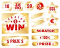 Golden scratch card. Lottery cover for instant win game prize. Winning or lose chance, luck coupon, ripped effect marks Royalty Free Stock Photo