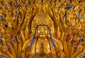 Golden sculpture of Avalokiteshvara Buddha or Guanyin with thousand hands at Dazu Rock Carvings at Mount Baoding or Baodingshan Royalty Free Stock Photo