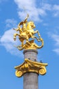 Golden sculpture of Saint George on the Freedom Square in Tbilisi