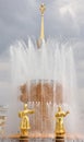 Golden sculptures of the fountain Friendship of Peoples Royalty Free Stock Photo