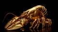 Golden Lobster Statue: Stunning 3d Rendering On Black Background