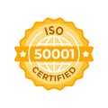 Golden seal vector illustration representing ISO 50001 Certified energy management system standards, for organizational