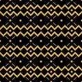 Golden seamless glittering zigzag pattern on black background. Repeatable geometric design. Can be used for fabric, wallpaper, web