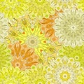 Golden seamless pattern with eastern floral ornament. Floral oriental design in aztec, turkish, pakistan, indian, chinese