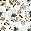 Golden seamless pattern with the image of tribal hearts