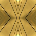 Golden seamless texture with mirror patterns. Dark yellow background with cracked gold. 3D image. Broken metal surface close-up