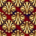 Golden Seashells Pattern on Red and Blue Background Royalty Free Stock Photo