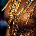 Golden sequinned dress with a bustier, AI Royalty Free Stock Photo