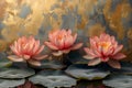 Golden Serenity: Lotus Blossoms in Bloom. Concept Nature Photography, Floral Close-ups, Tranquil