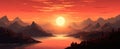 Golden Serenity: Majestic Mountain Sunrise Reflecting on Tranquil Waters - Generative AI