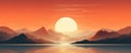 Golden Serenity: Majestic Mountain Sunrise Reflecting on Tranquil Waters - Generative AI