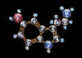 Golden Serotonin Molecule Molecular Structure With Shining Gemstones. Hand Drawn Oil on Canvas Art. Chemistry Science