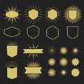 Golden set of empty design elements on black background Royalty Free Stock Photo