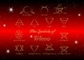 Golden Set of Witches runes, wiccan divination symbols. Ancient occult symbols, isolated on black. Vector illustration. Royalty Free Stock Photo