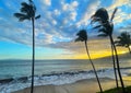 Blue and gold sunset contrasts on a beach in Maui Royalty Free Stock Photo