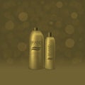 Golden shampoo and foam bottles