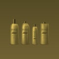 Golden shampoo and foam bottles