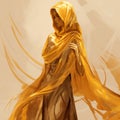 Golden Shawl: A Captivating Speedpainting Of A Mysterious Female Figure