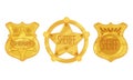 Golden Sheriff Badges with Star as Authority Sign Vector Set Royalty Free Stock Photo