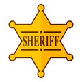 Golden Sheriff Star Badge Flat Icon on White