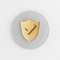 Golden shield icon. 3d rendering gray round key button, interface ui ux element Royalty Free Stock Photo