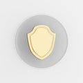 Golden shield icon. 3d rendering round gray key button, interface ui ux element Royalty Free Stock Photo