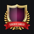 Golden Shield With Laurel Wreath And Red Ribbon. Vector Illustration Royalty Free Stock Photo