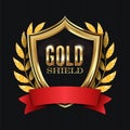 Golden Shield With Laurel Wreath And Red Ribbon. Vector Illustration Royalty Free Stock Photo