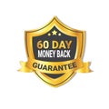 Golden Shield Money Back In 60 Days Guarantee Label with Ribbon