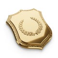 Golden Shield Plaque with Laurel Wreath on White Background Royalty Free Stock Photo