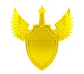 Golden shield with wings and sword