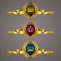 Golden shields with laurel wreath Royalty Free Stock Photo