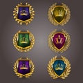 Golden shields with laurel wreath Royalty Free Stock Photo