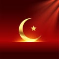 golden and shine moon icon on red background for islamic culture