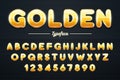 Golden shining font, gold letters and numbers illustration