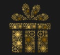 Golden shining gift on dark background. illustration