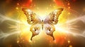 a golden shining lightning magical butterfly, jewelry wallpaper artwork, ai generated image