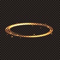 Golden shining magical circle. Fire ring with sparks on a transparent dark background. Royalty Free Stock Photo