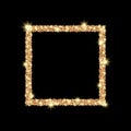 Golden shining square frame with glitter